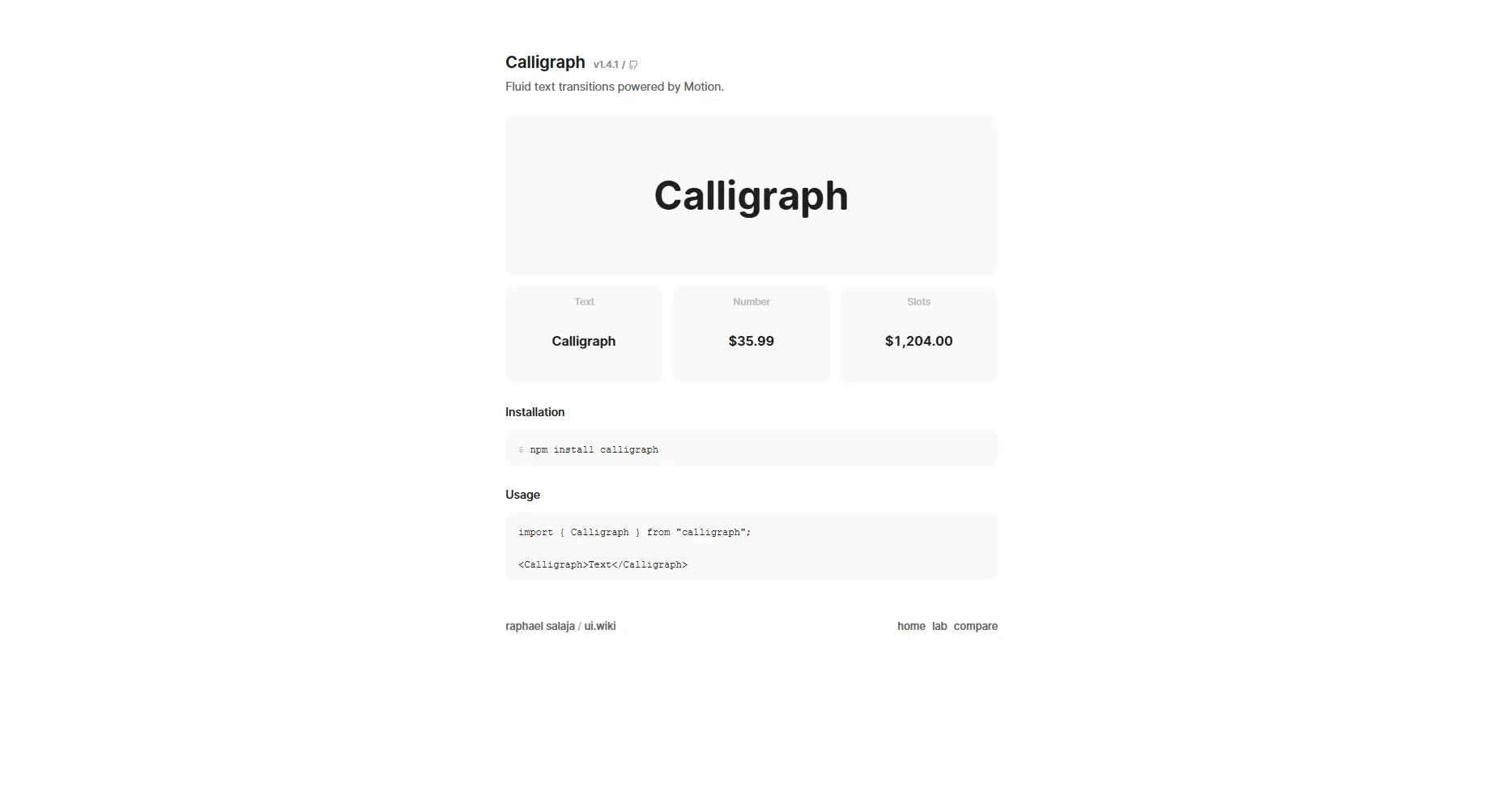 Screenshot of the Calligraph site