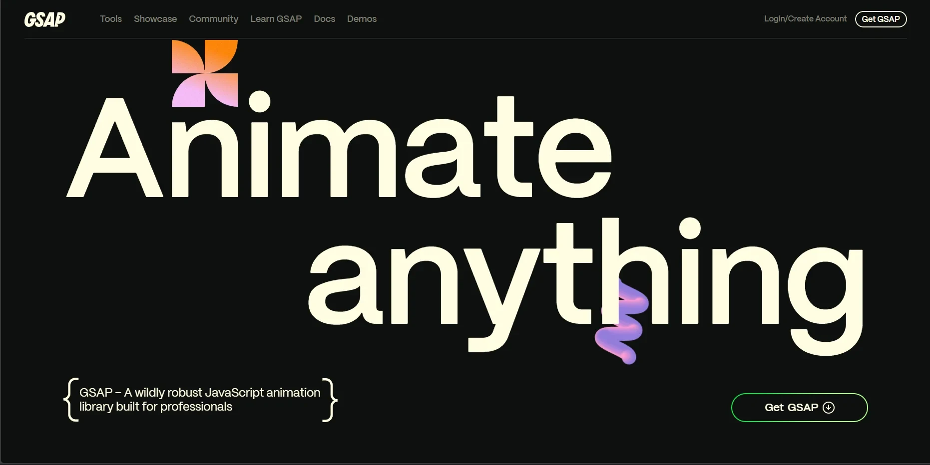 Screenshot of the GSAP site