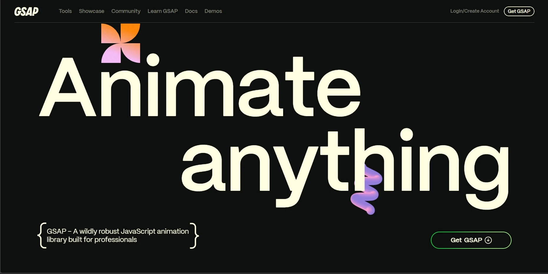 Screenshot of the GSAP site