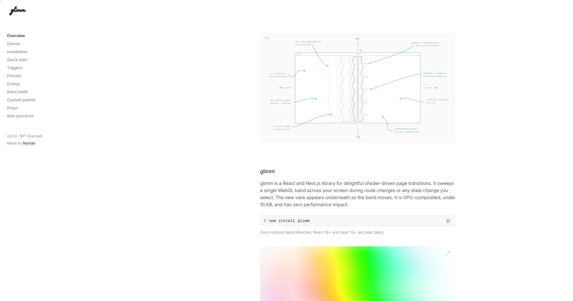 Screenshot of the Glimm site