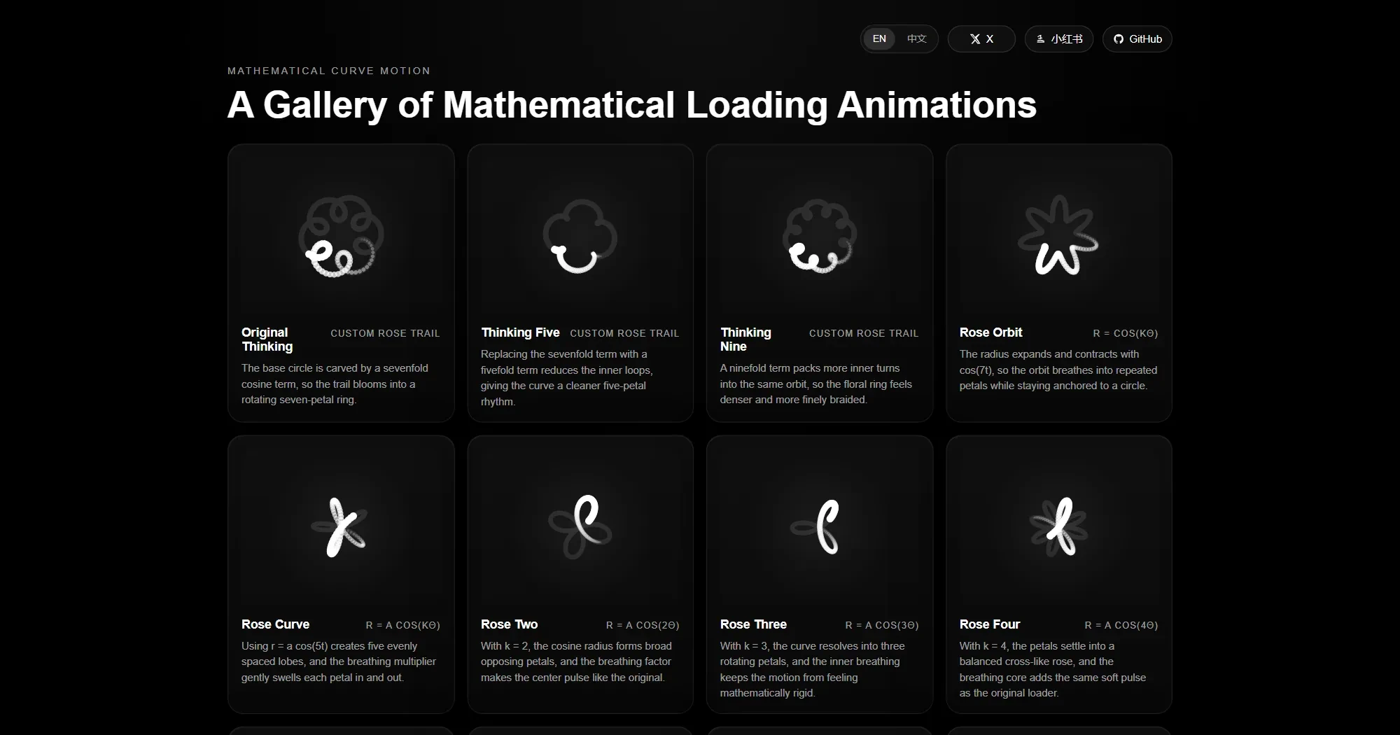 Screenshot of the Math Curve Loaders site