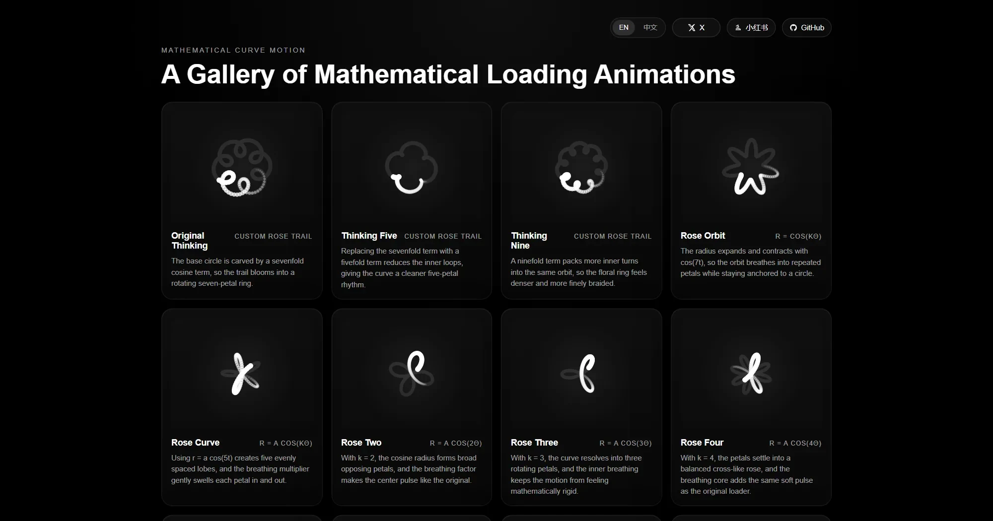 Screenshot of the Math Curve Loaders site