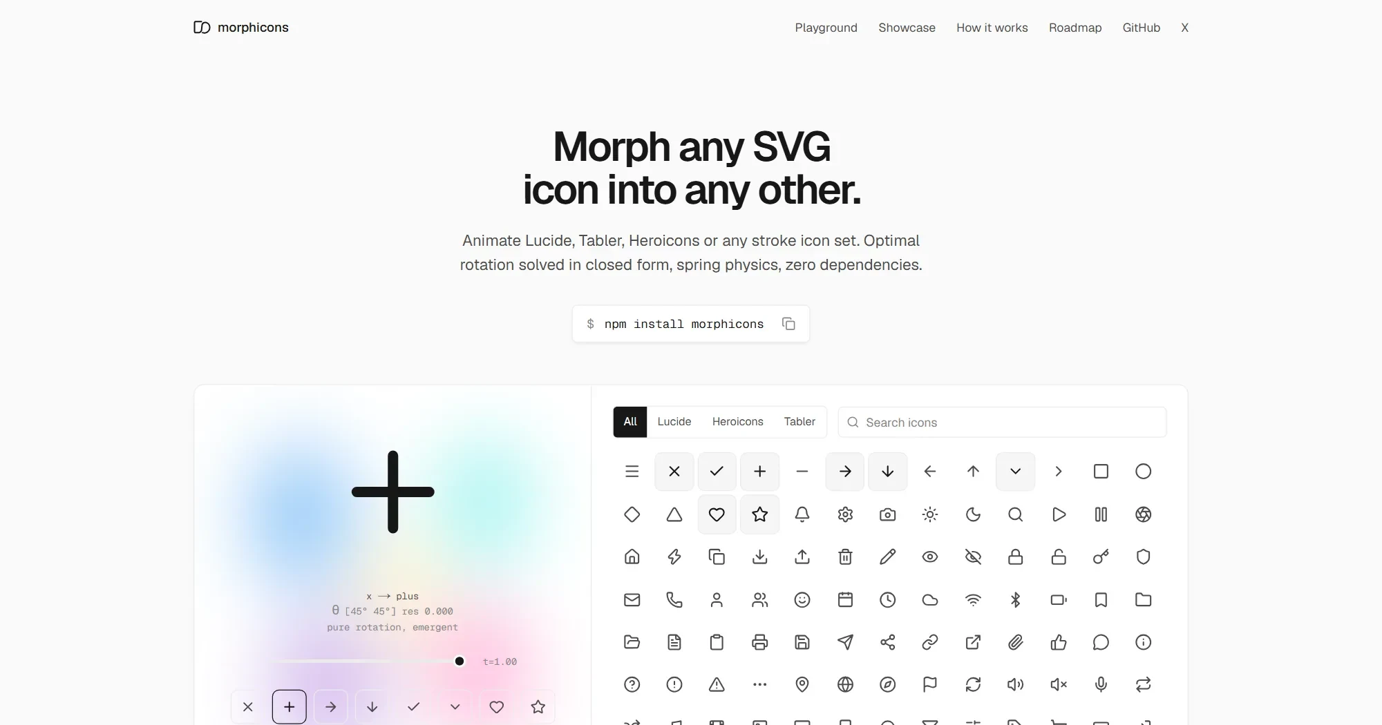 Screenshot of the morphicons site