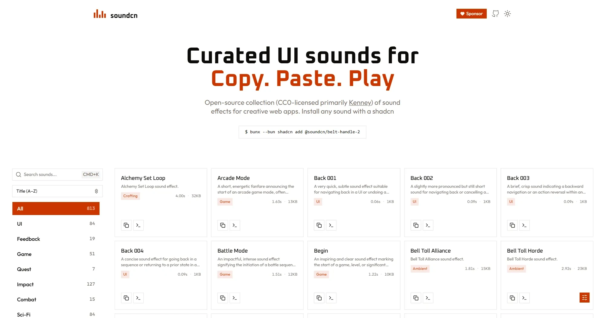 Screenshot of the soundcn site