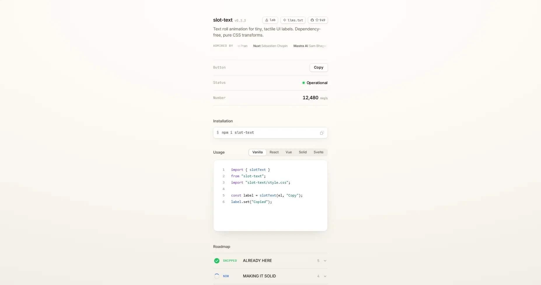 Screenshot of the Slot Text site