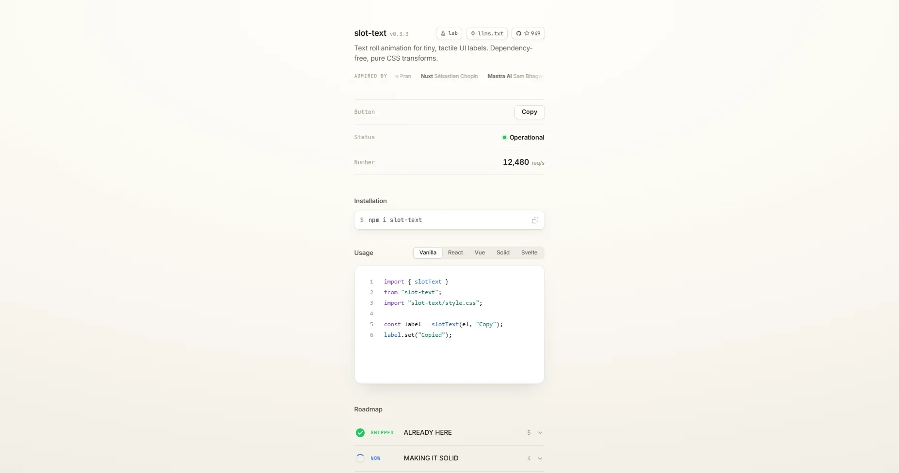 Screenshot of the Slot Text site