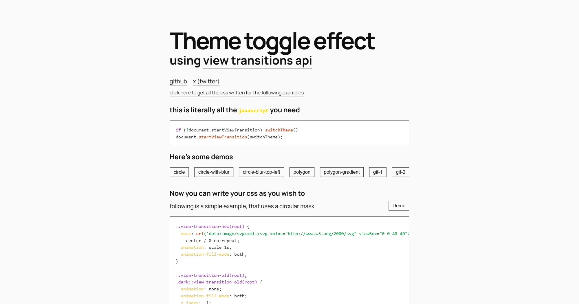 Screenshot of the Theme Toggle site